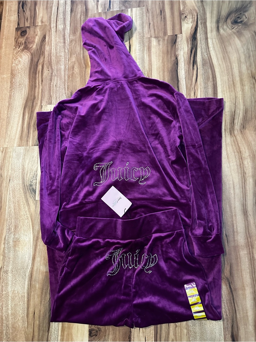 Juicy Couture XS Violet Velour Tracksuit Set Hoodie Pants Rhinestone NWT Y2K